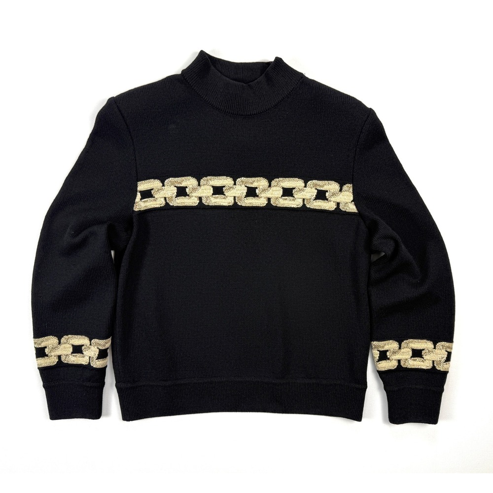 Vintage St John Collection Marie Gray Black Gold Santana Knit Sweater P #1980